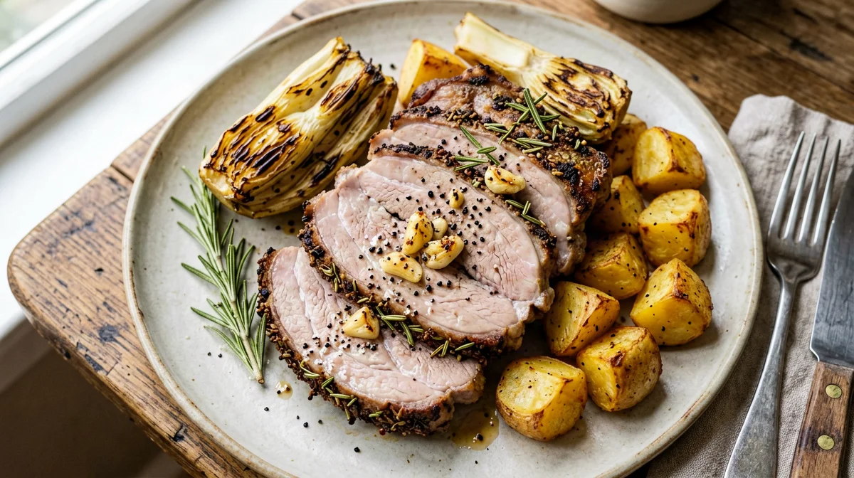 Rosemary pork loin roast with fennel and potatoes