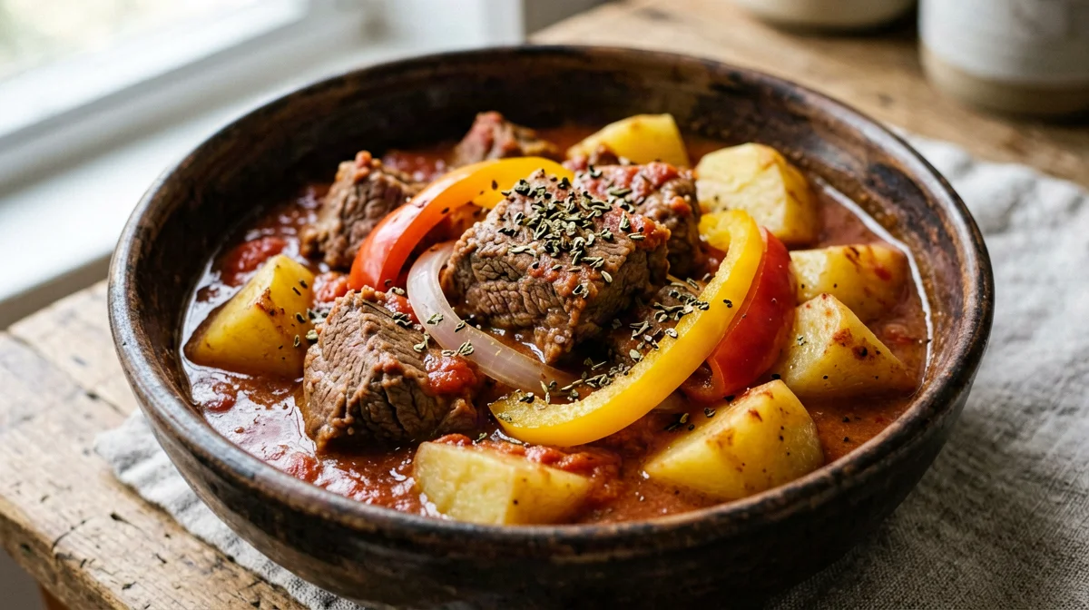 Spezzatino di maiale con peperoni e patate