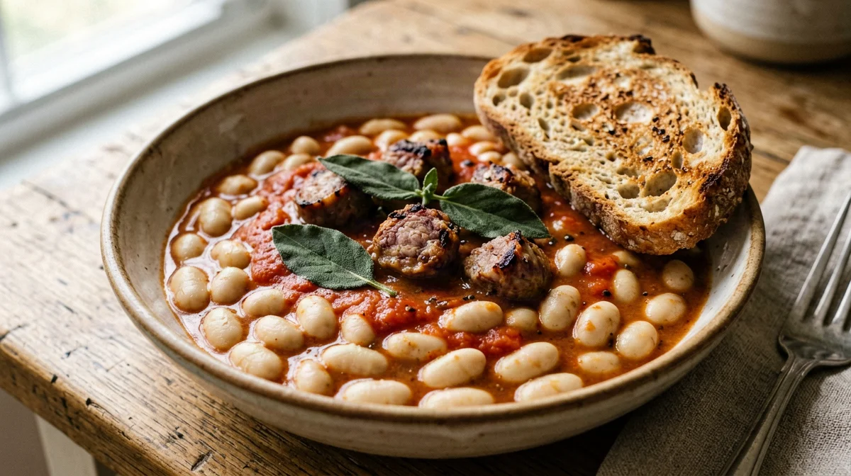 Salsiccia e fagioli all'uccelletto con salvia