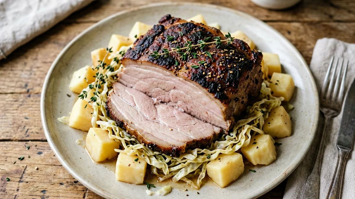 Filetto di maiale avvolto nello speck con verza e patate