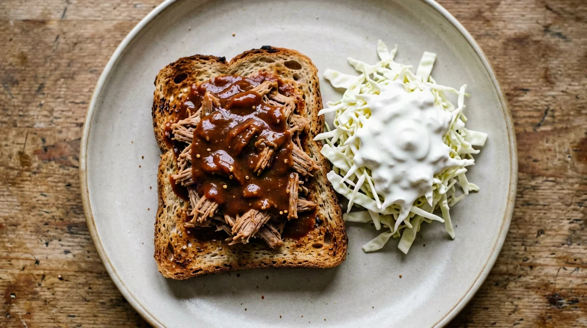 Braised pulled pork shoulder with white cabbage and bread