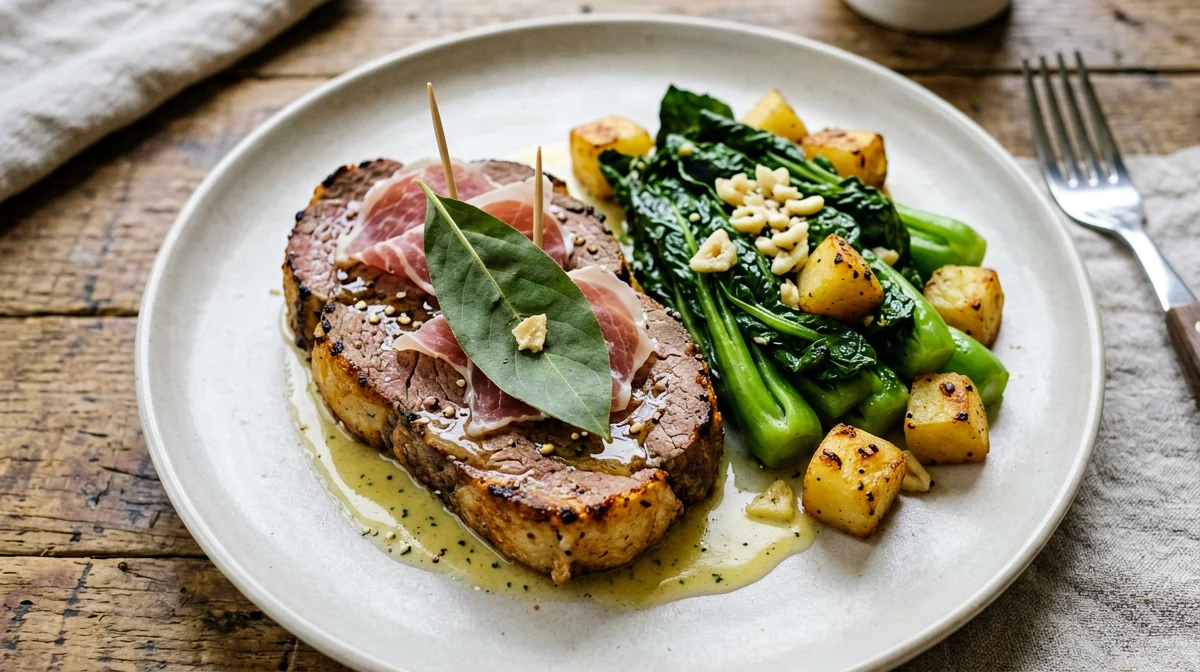 Saltimbocca alla romana con cicoria ripassata e patate