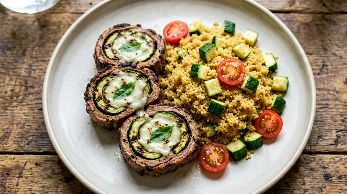 Veal rolls with zucchini and scamorza and couscous