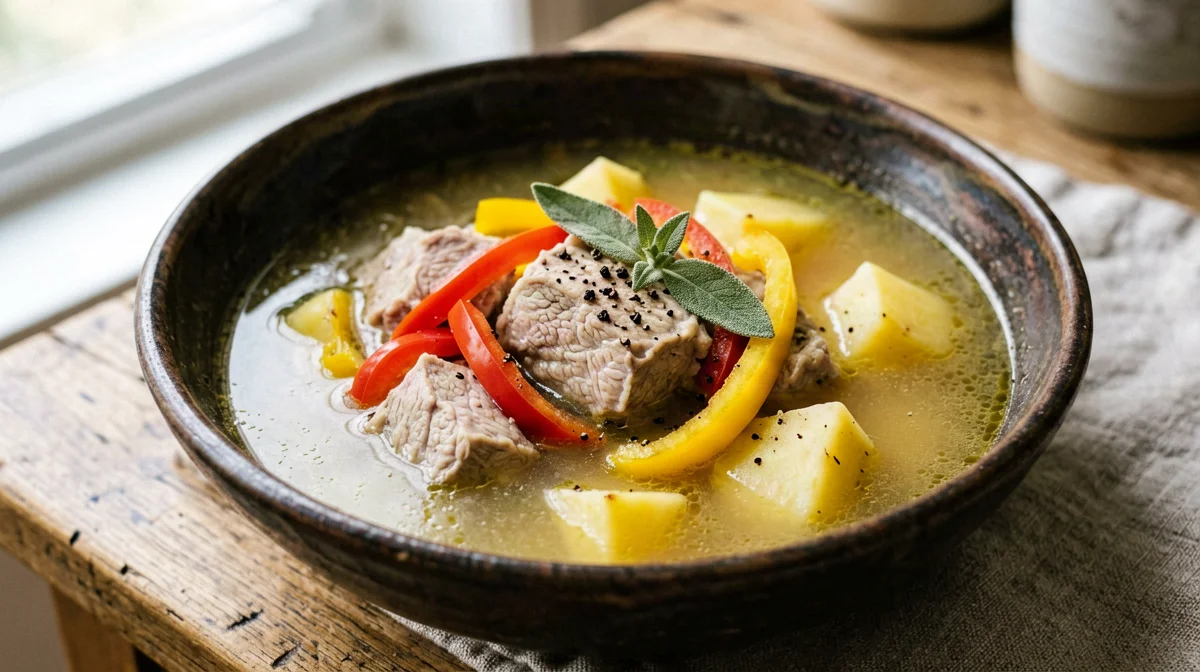 Veal stew with peppers and sage potatoes