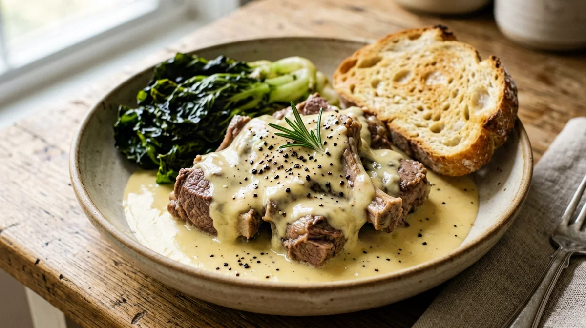 Agnello cacio e uova con cicoria e pane
