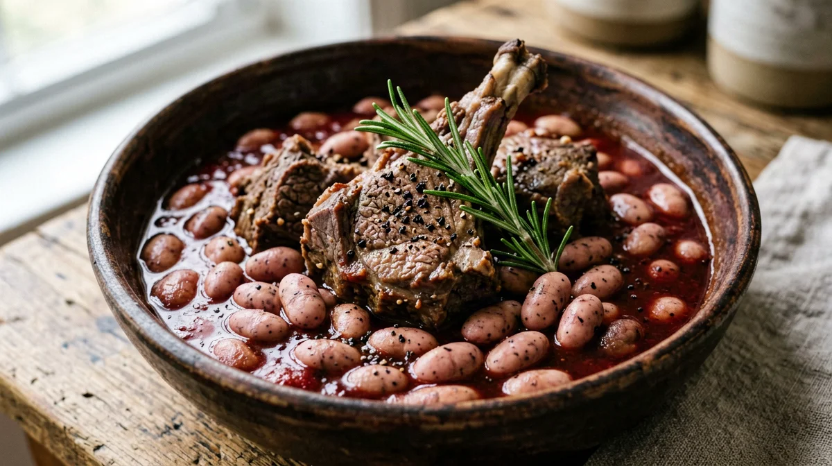 Braised lamb shoulder with borlotti beans and rosemary