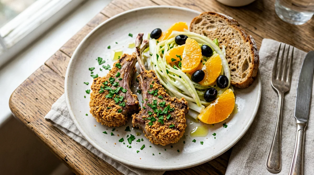 Oven-crumbed lamb chops with fennel and orange salad