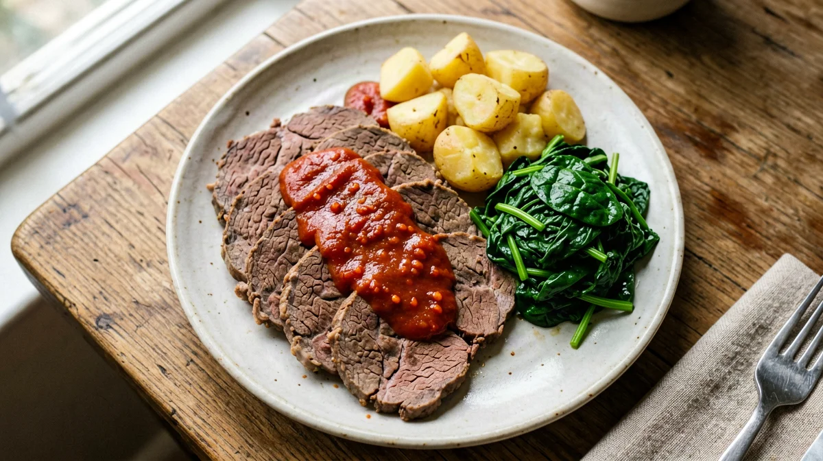 Lingua di manzo con salsa rossa piemontese e patate