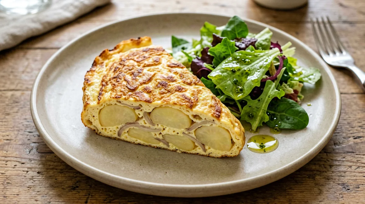 Potato and onion tortilla with green salad