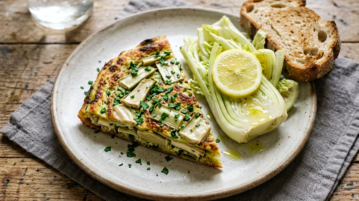 Frittata di carciofi con pane e insalata di finocchi