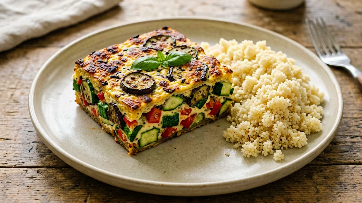 Baked frittata with grilled vegetables and couscous
