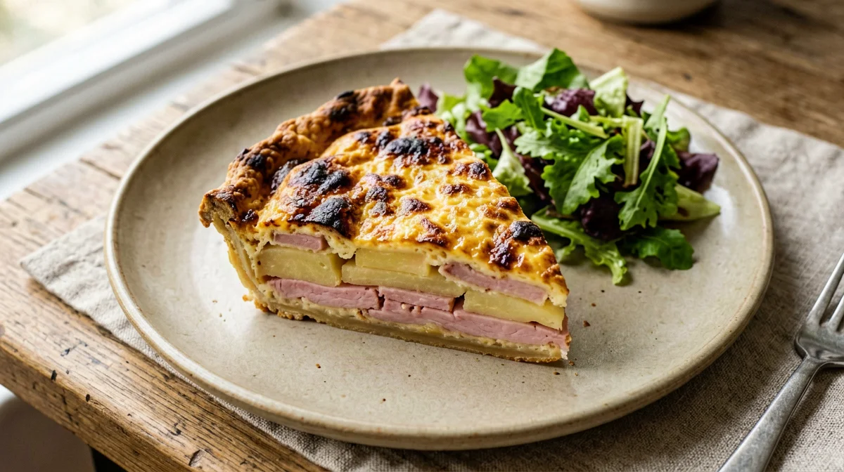 Baked potato, ham and egg pie