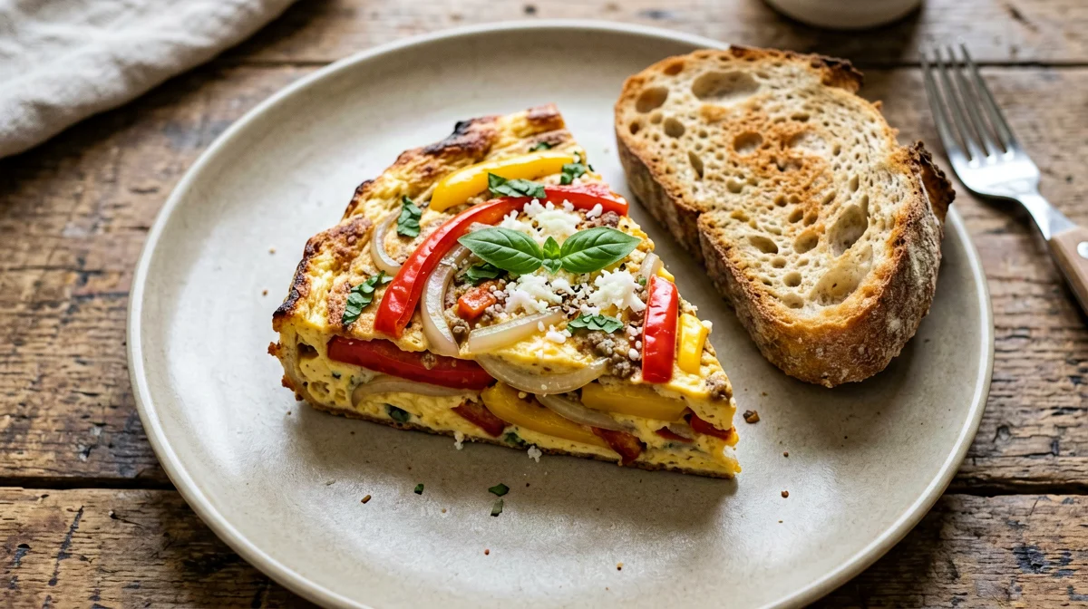 Pepper and onion frittata with country bread