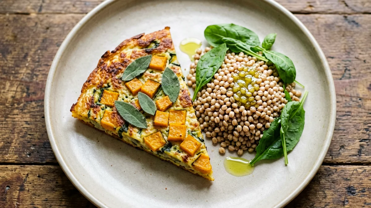 Squash and sage frittata with spelt salad