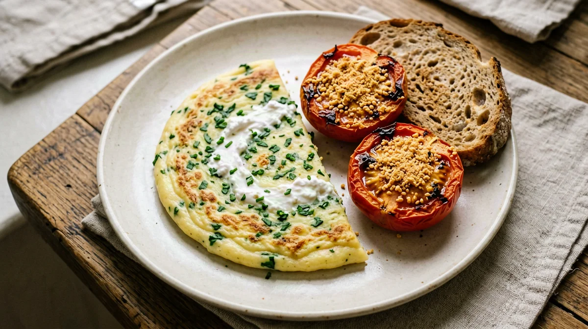 Ricotta and herb frittata with gratinated tomatoes