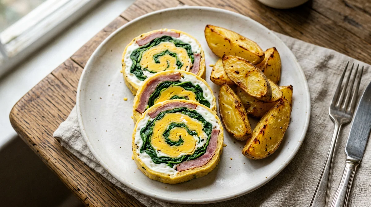 Rotolo di frittata con spinaci e prosciutto cotto e patate