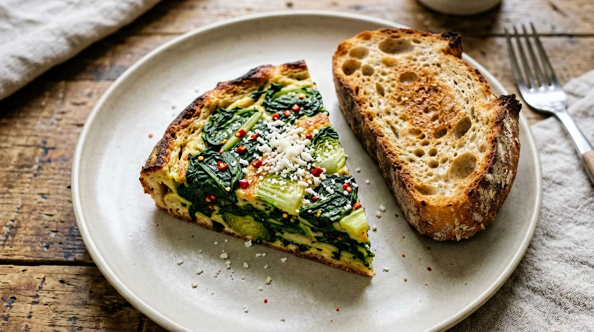 Turnip greens and pecorino frittata with country bread