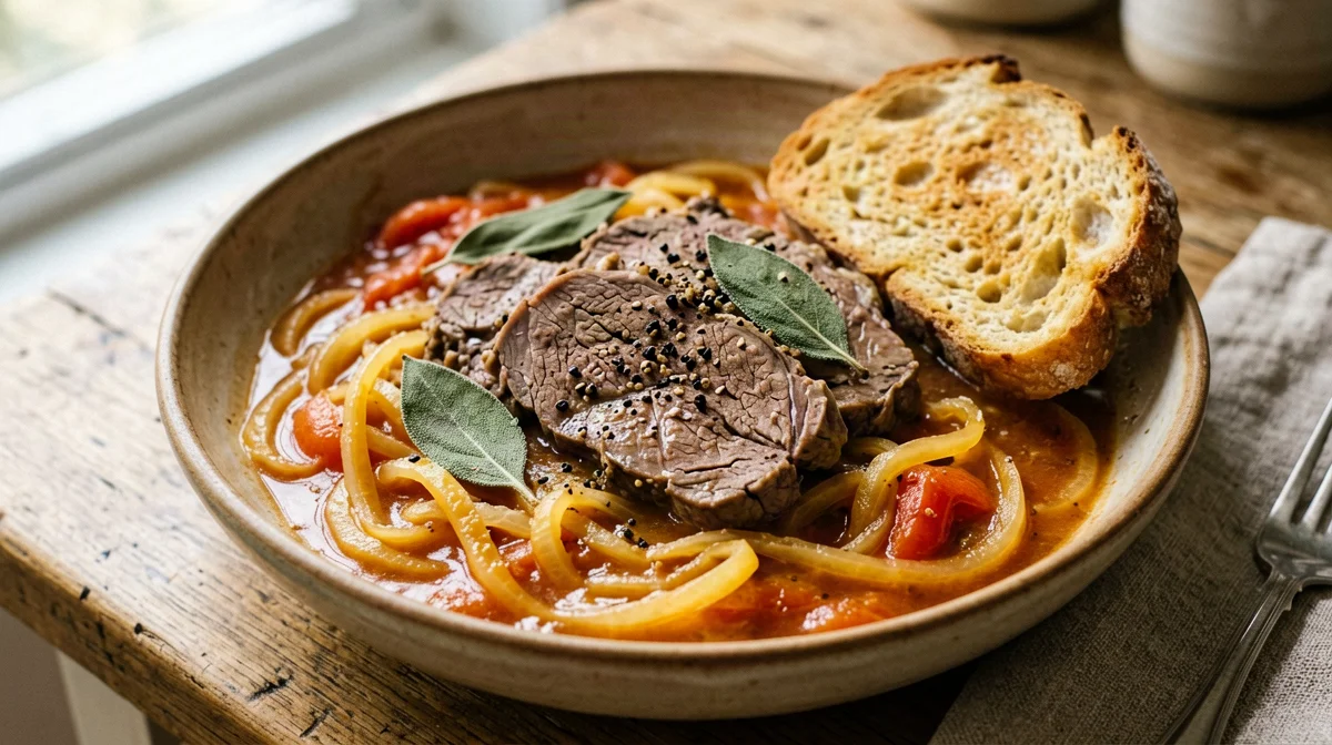 Florentine twice-cooked boiled beef with onions and tomato