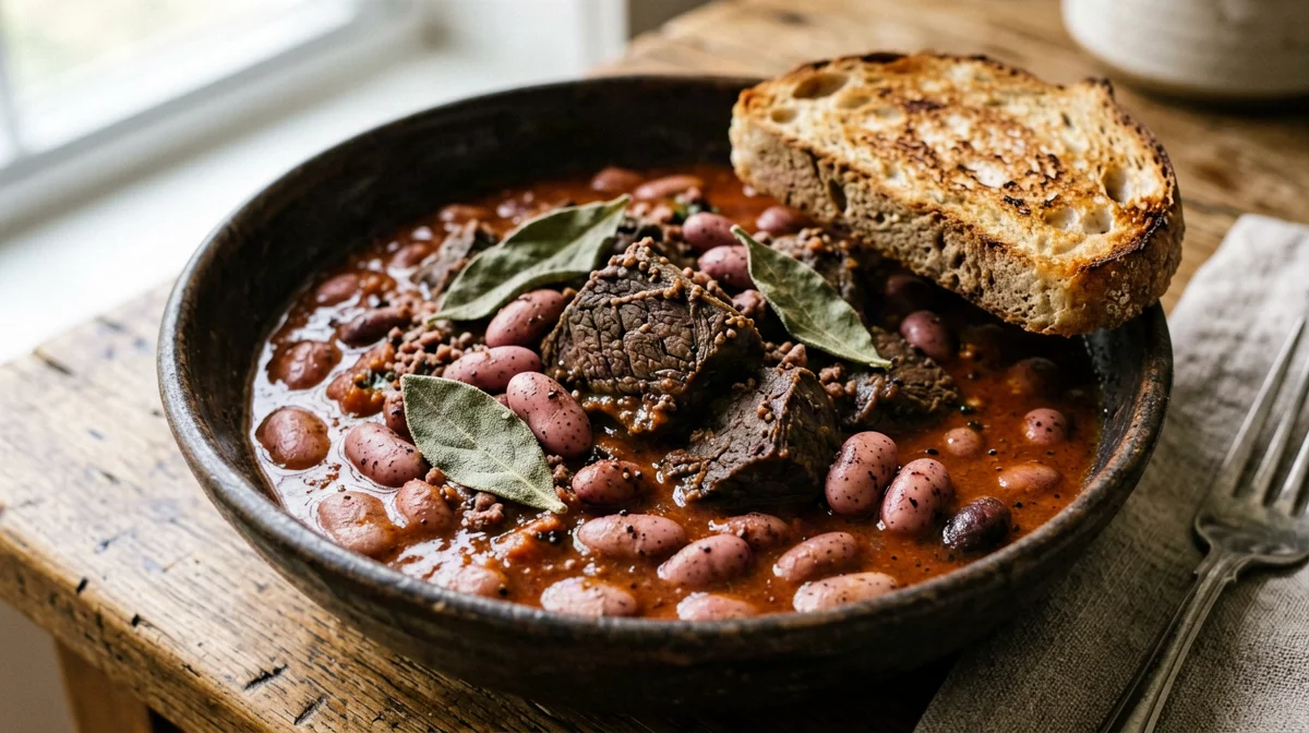 Beef and borlotti stew with sage and bread