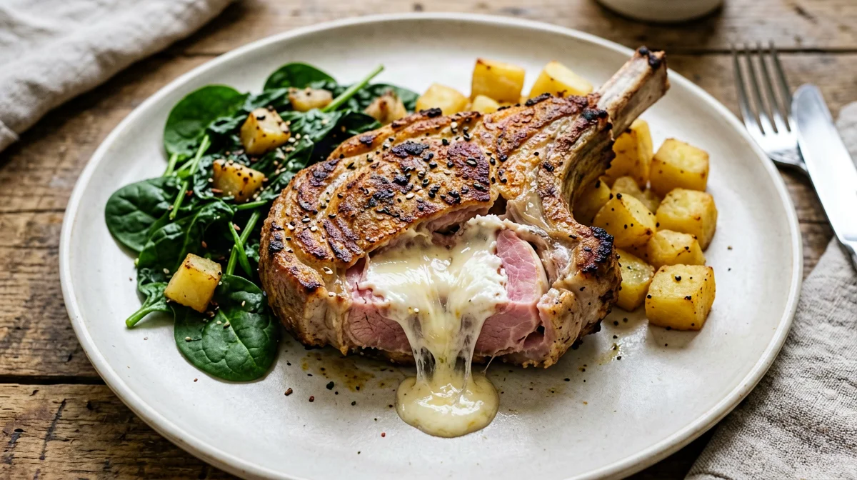 Aosta Valley veal chop with spinach and potatoes