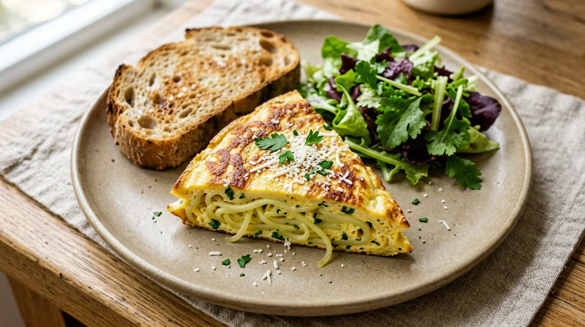 Frittata di zucca spaghetti e parmigiano con pane