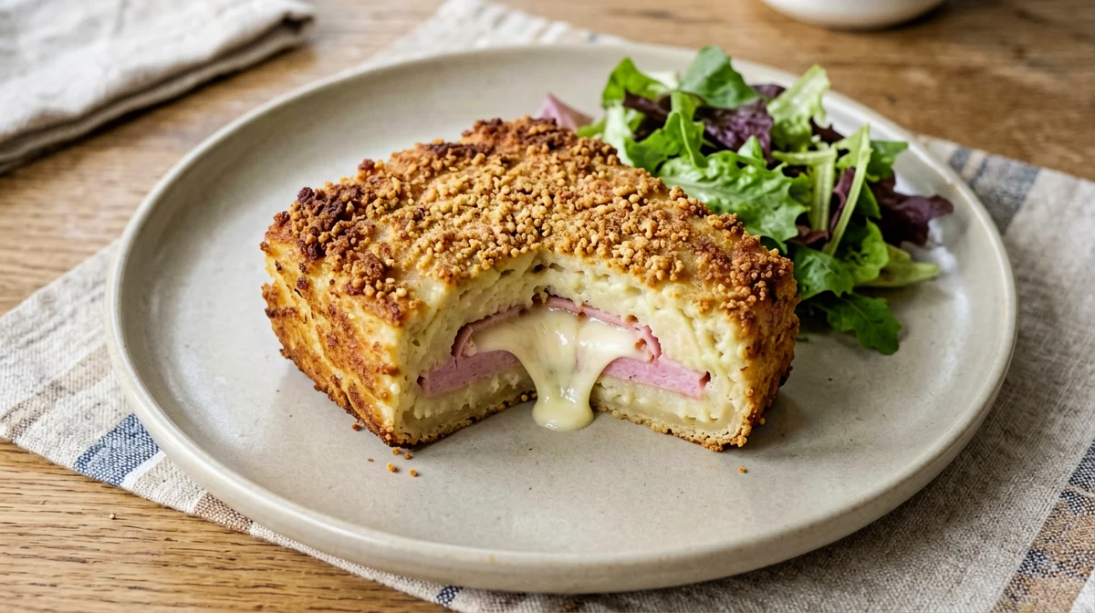 Light potato gattò with ham and provola