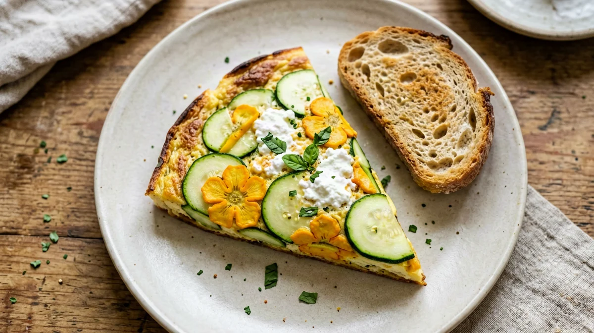 Courgette flower and ricotta frittata with bread