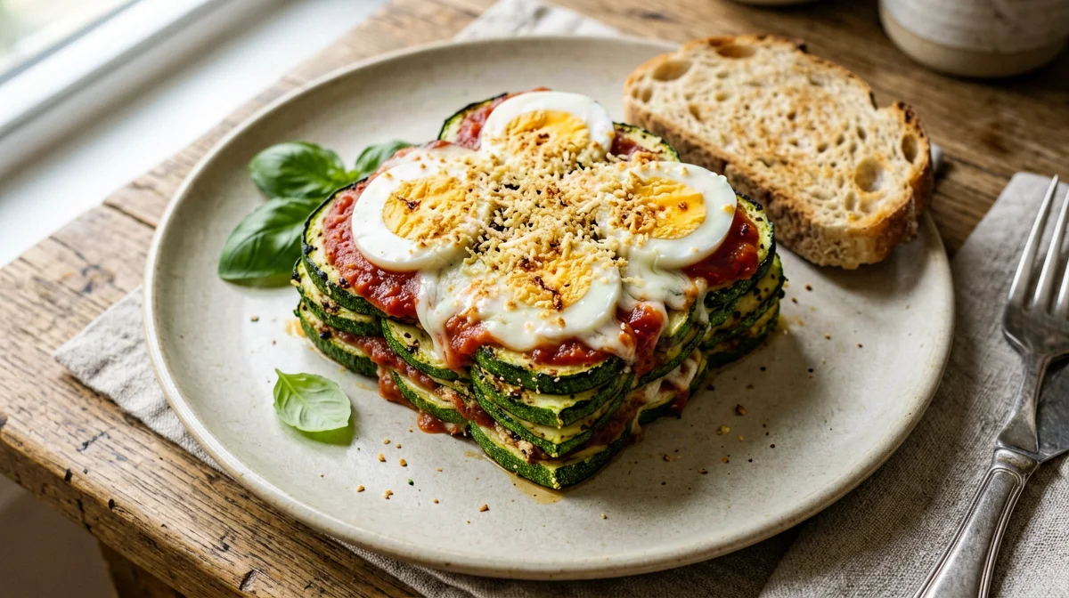 Parmigiana leggera di zucchine con uova e mozzarella