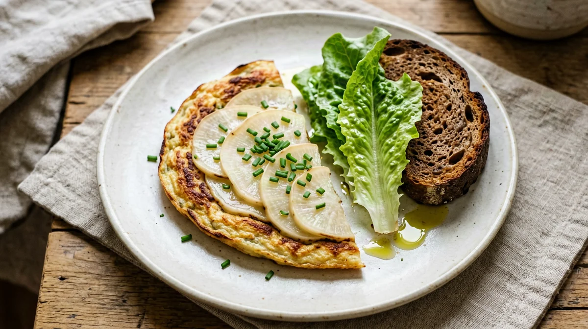 Jerusalem artichoke and chive frittata with rye bread