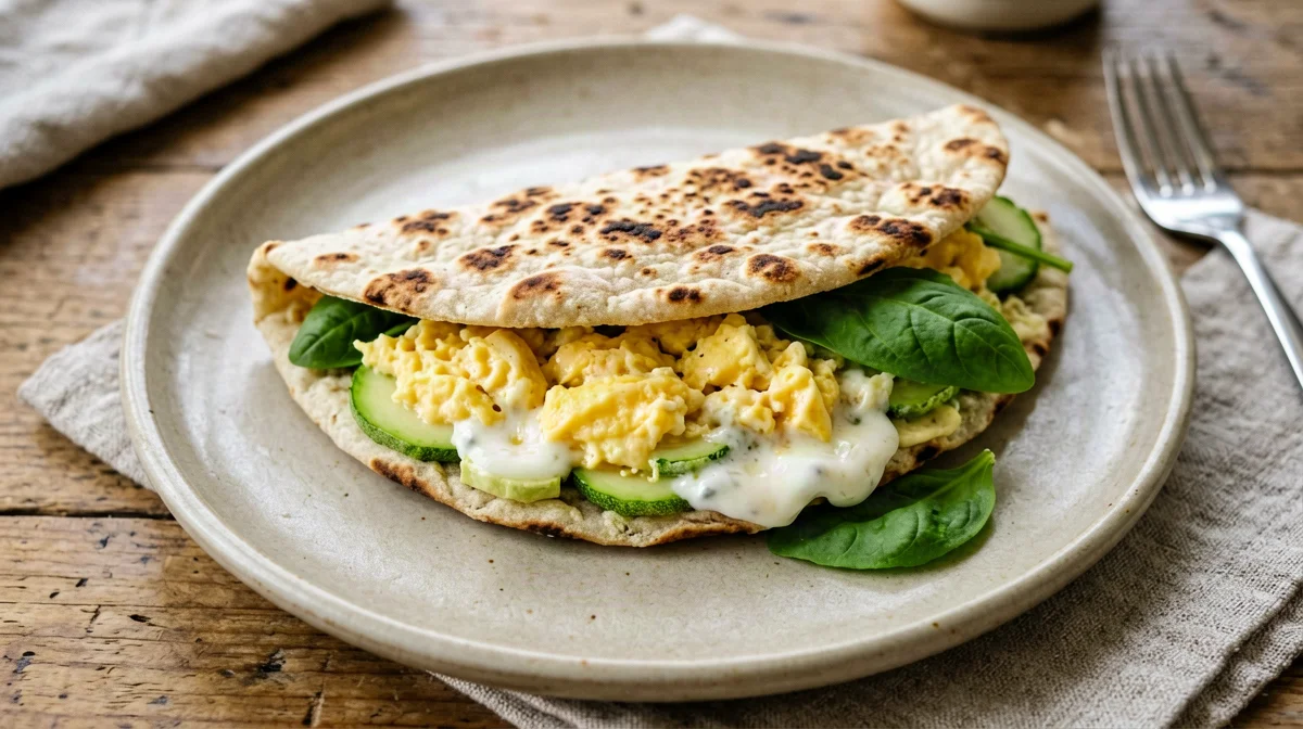 Piadina with scrambled eggs, zucchini and stracchino