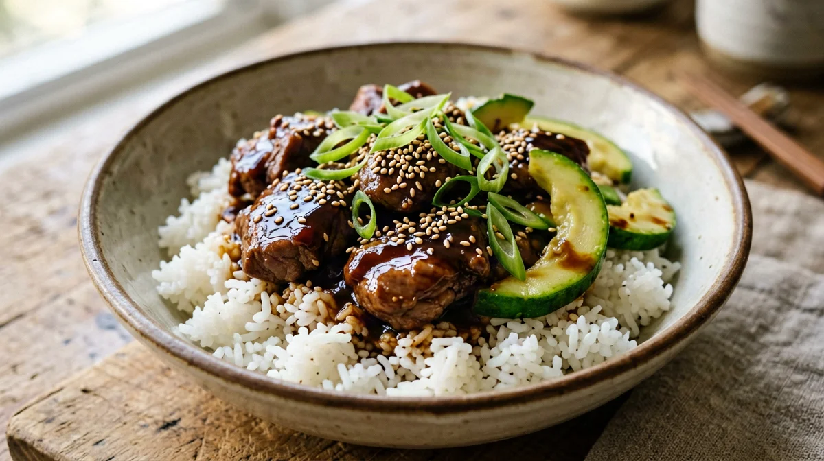 Bowl di tacchino teriyaki con riso basmati e zucchine