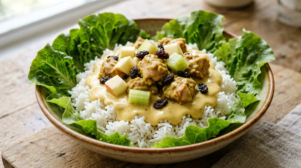Insalata di riso basmati con pollo al curry, mela e sedano