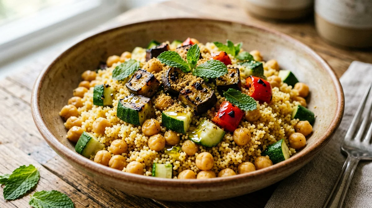 Couscous con ceci, verdure grigliate e menta