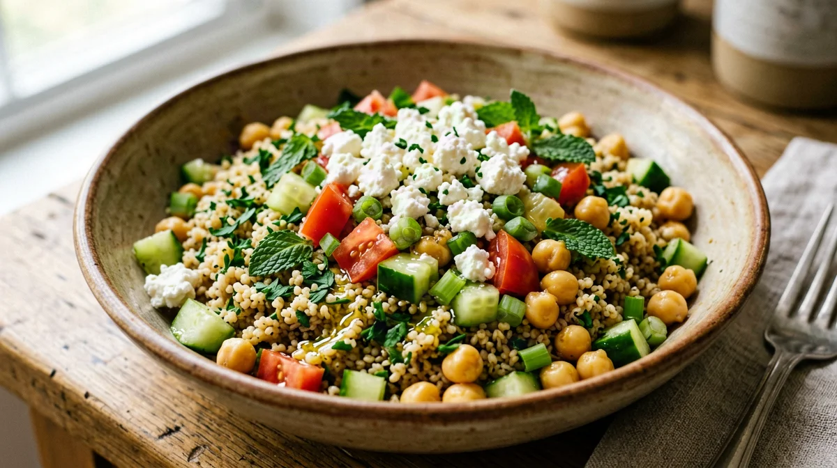 Bulgur tabbouleh with chickpeas and feta