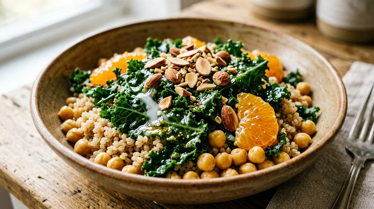 Insalata di farro con cavolo nero, ceci e arancia