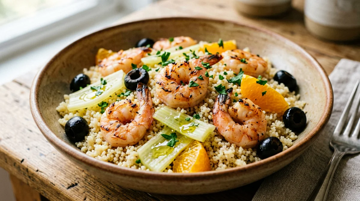 Couscous con gamberi, arancia e finocchio
