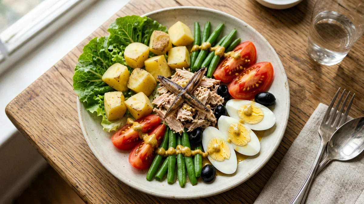 Niçoise salad with tuna, egg, potatoes and green beans
