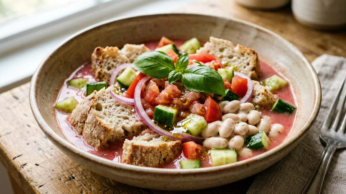 Panzanella toscana con fagioli cannellini e cetriolo