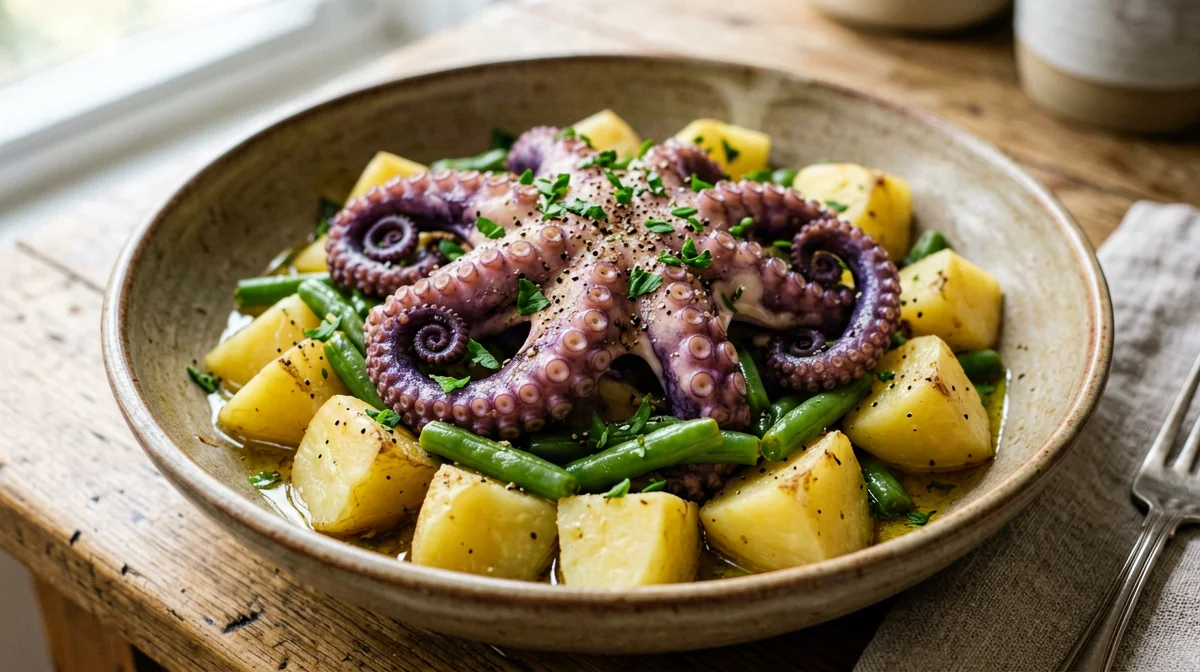 Insalata di polpo, patate e fagiolini al prezzemolo