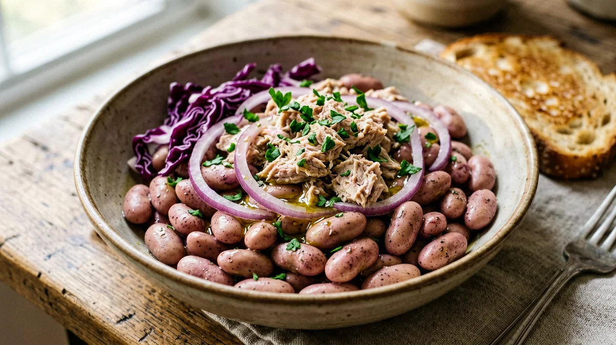 Borlotti bean, tuna and radicchio salad with bread
