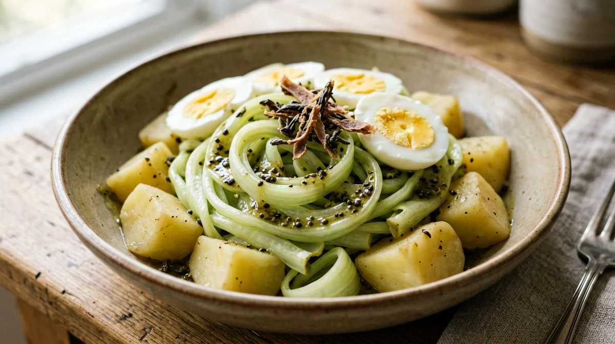 Chicory, anchovy, egg and potato salad