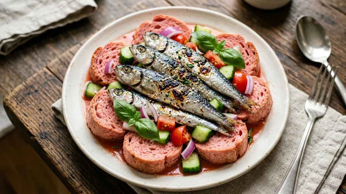 Sardine grigliate su panzanella di pomodori
