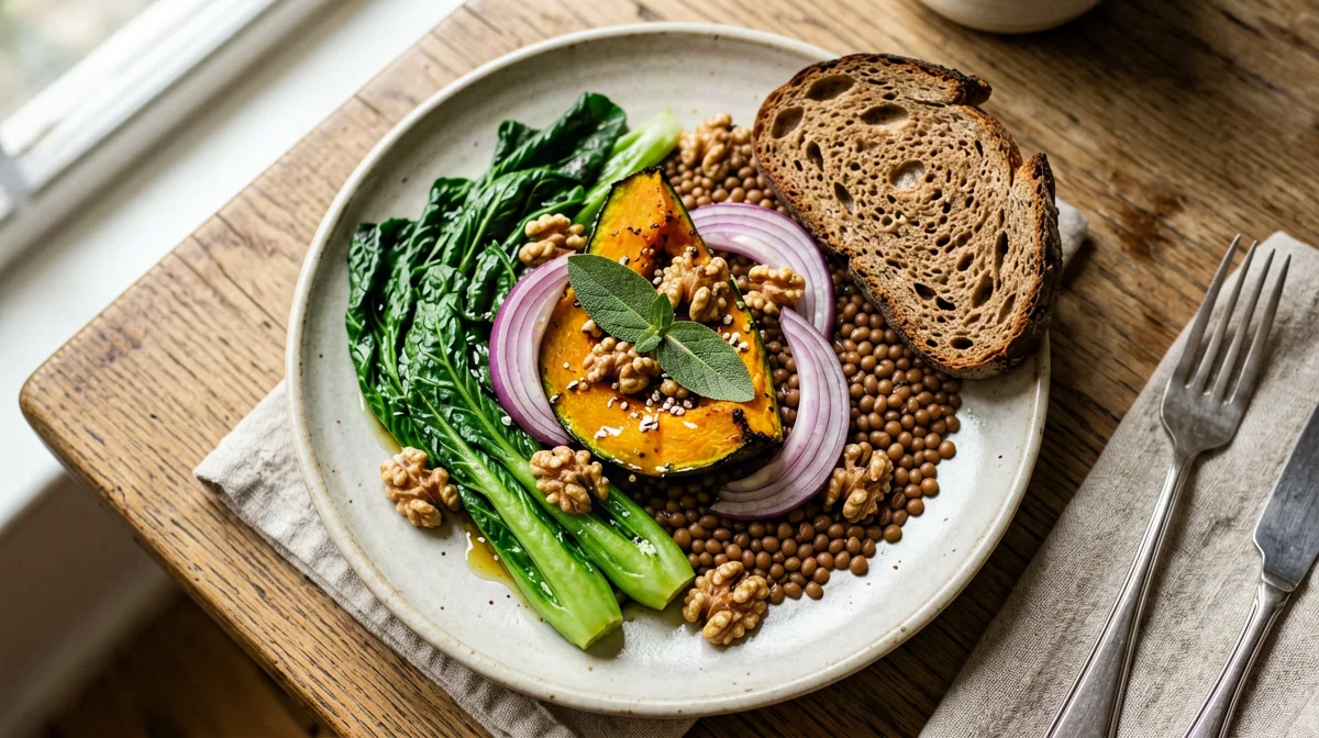 Roasted pumpkin, lentil, rocket and walnut salad