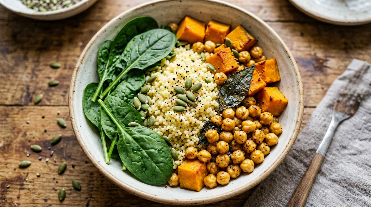 Bowl autunnale di miglio, zucca, ceci e salvia croccante