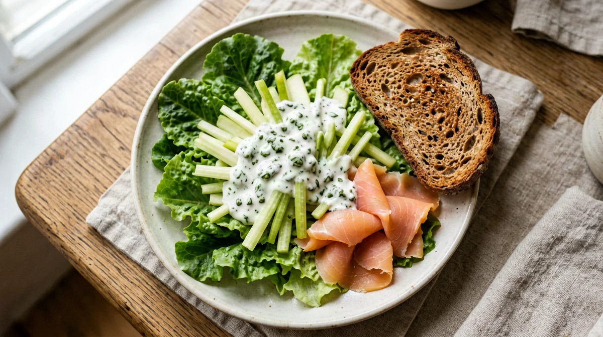 Smoked salmon with celeriac, green apple and rye bread