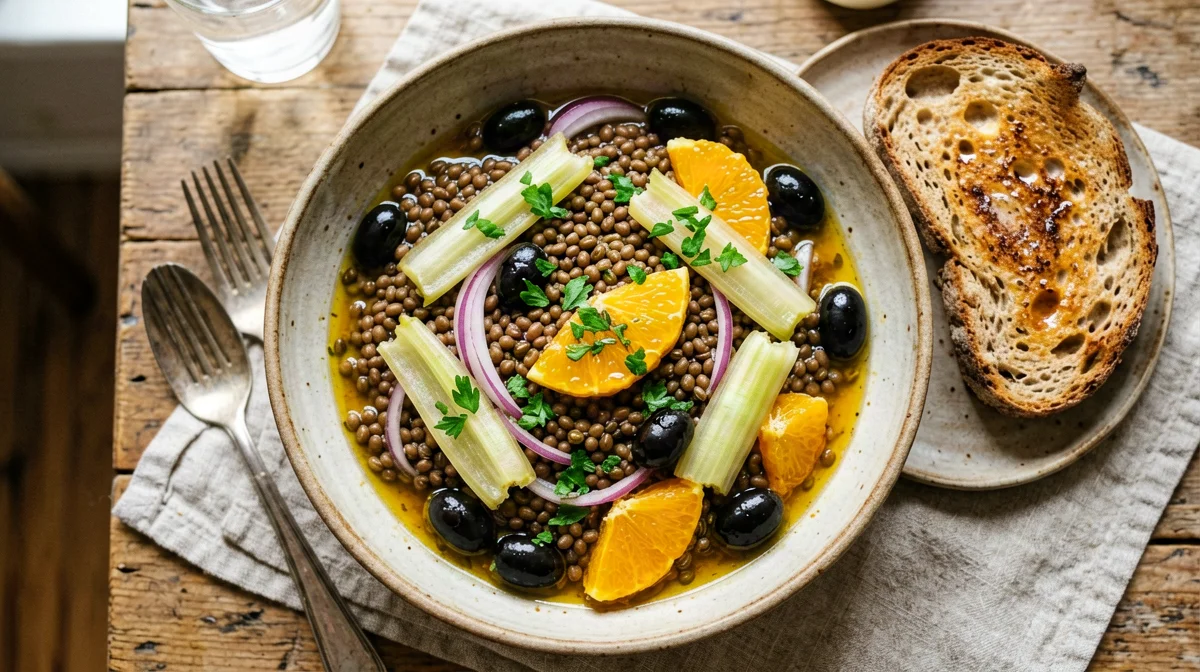 Lentil, fennel, orange and olive salad