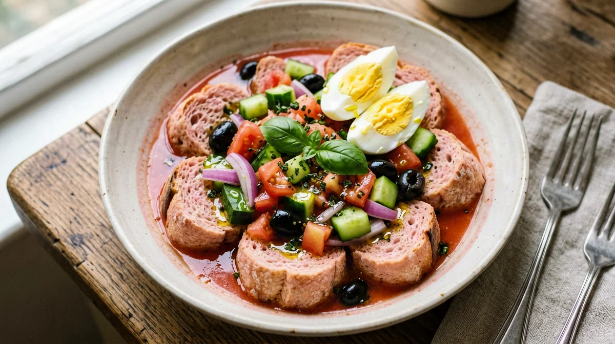Apulian cialledda with boiled eggs and tomatoes