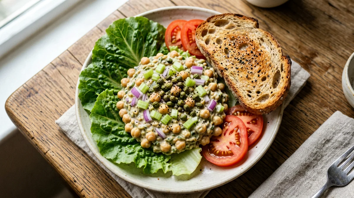 Lemony smashed chickpea salad with celery and wholemeal bread