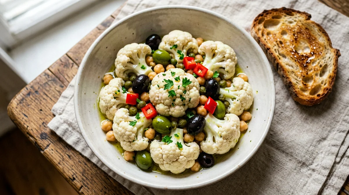 Insalata di rinforzo con cavolfiore, olive, capperi e ceci