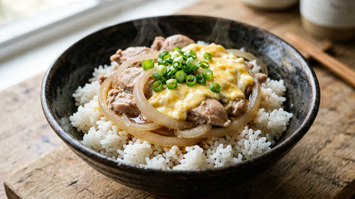 Oyakodon leggero di pollo e uova su riso
